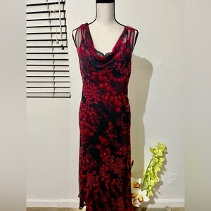 Two pieces Silk Black & Burgundy Floral Cowl Neck Maxi Dress